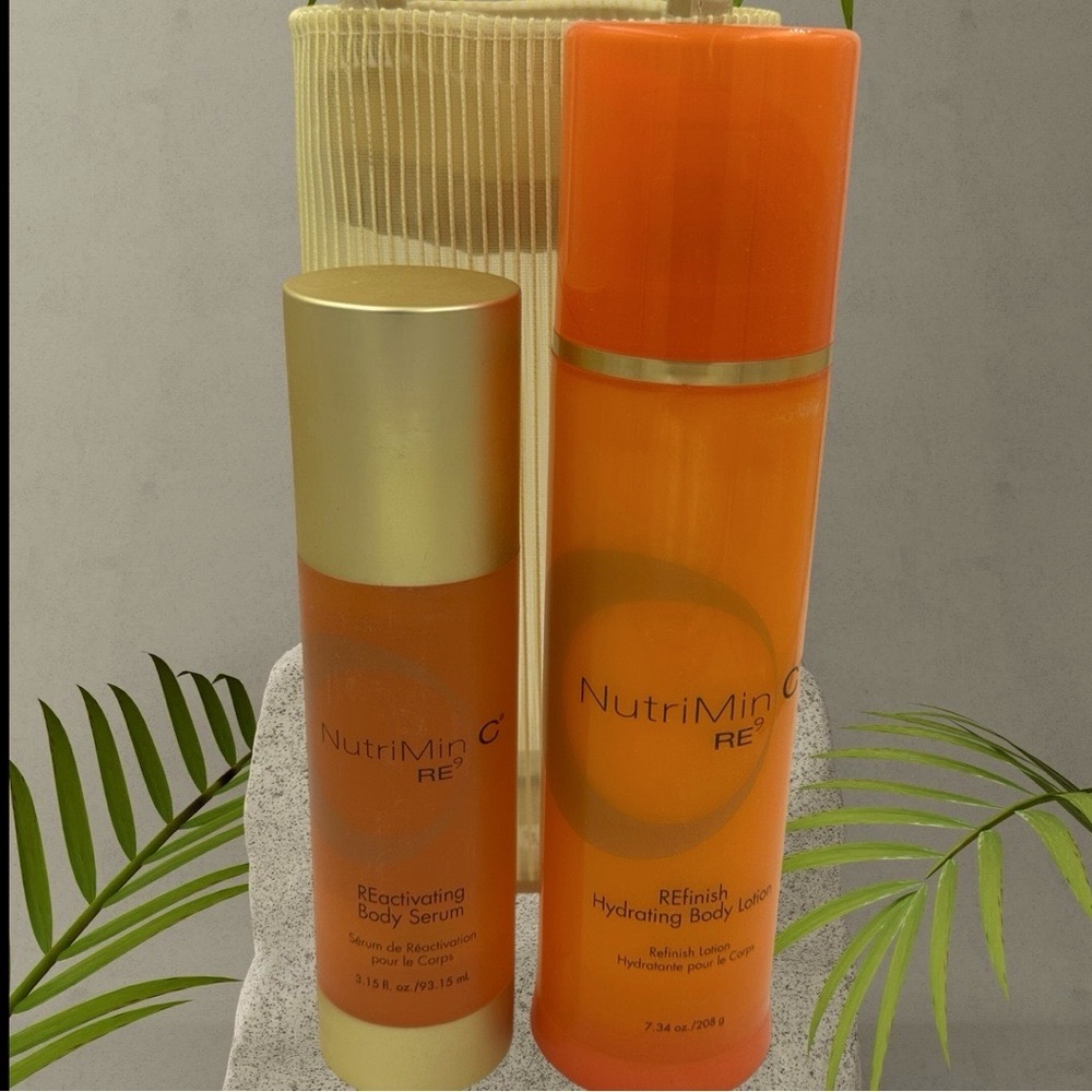 New Arbonne NutriMin C RE Orange Hydrating Body Lotion & Serum with Bag Bundle